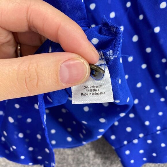 5/$45 A New Approach Blouse Women PL Petite Blue Polka Dot 1/2 Button V-Neck - Picture 6 of 9